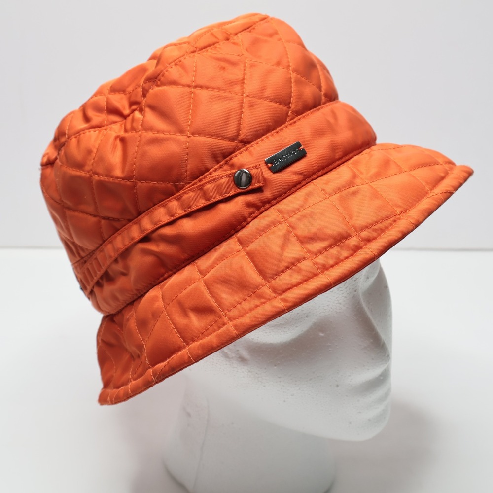 Betmar New York Orange Quilted Puffer Bucket Hat Fleece Lined B745 One Size